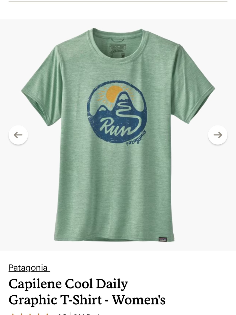 Patagonia Capilene Cool Daily Run Graphic‎ Tee UPF 50 Sun Shirt Small Green